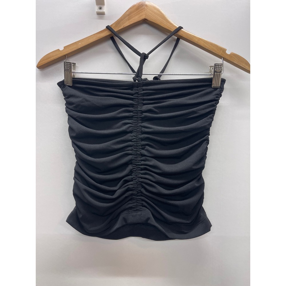 LOFT Womens Black Ruched Halter Top Strapless Cinch Front Bodycon Blouse